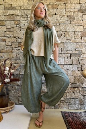 Lalli Damask 7/8 Barrel Leg Pant Khaki